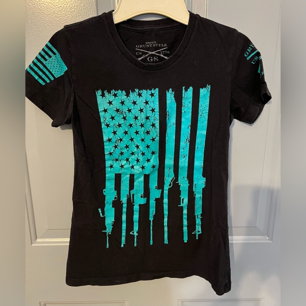 Grunt Style Black and Teal Flag Tee - Picture 3 of 6